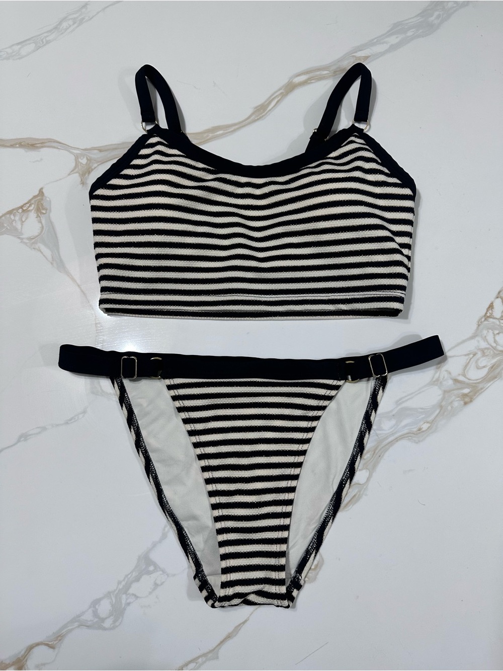Robin Piccone Parker Ribbed striped knit bikini medium - swimwear - summer